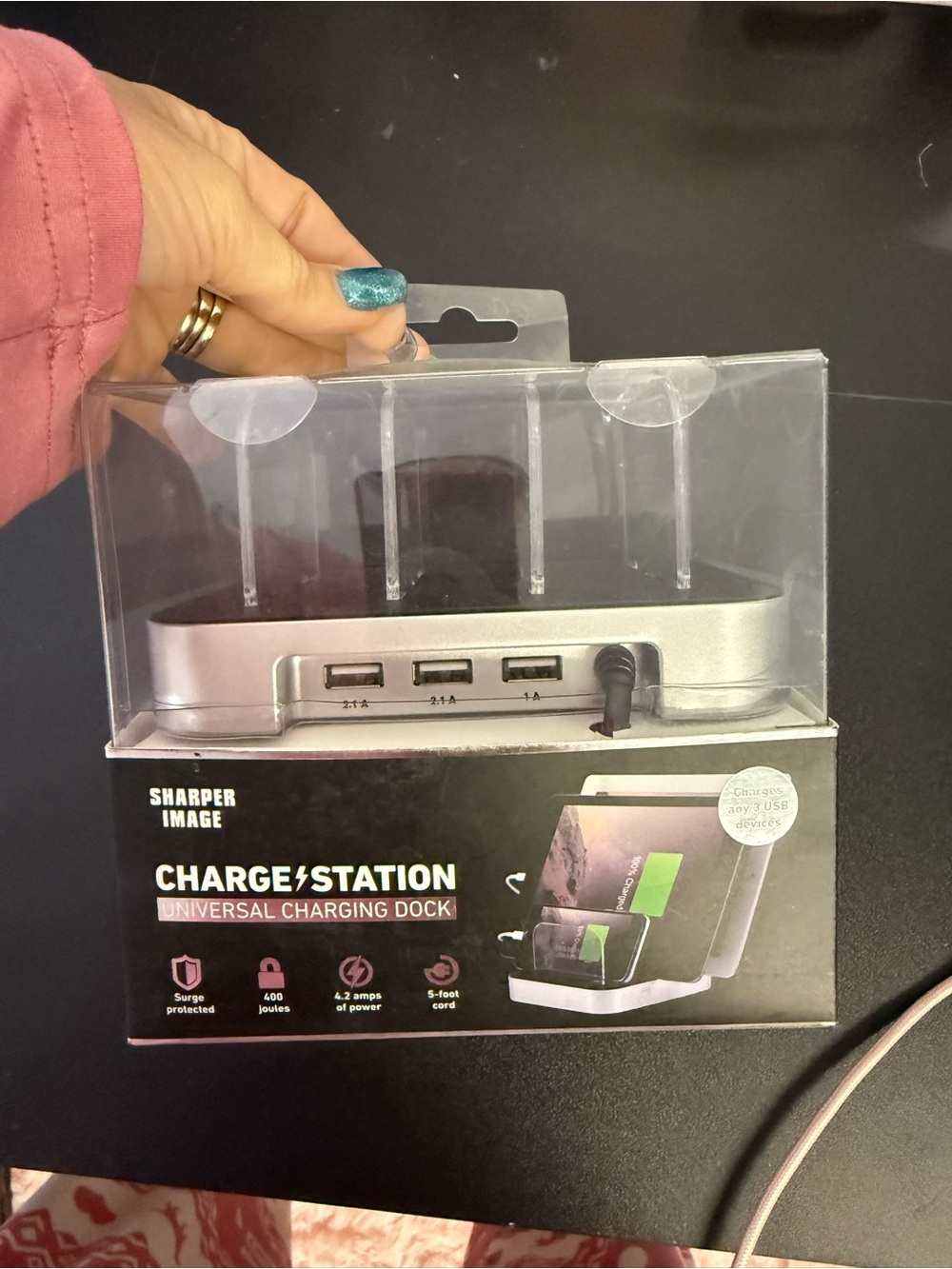 Sharper Image Silver USB Charging Station Dock